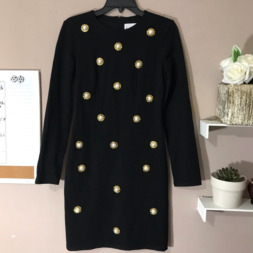 SOLD Nicole Miller Vintage Black Dress Pearl - Picture 1 of 7